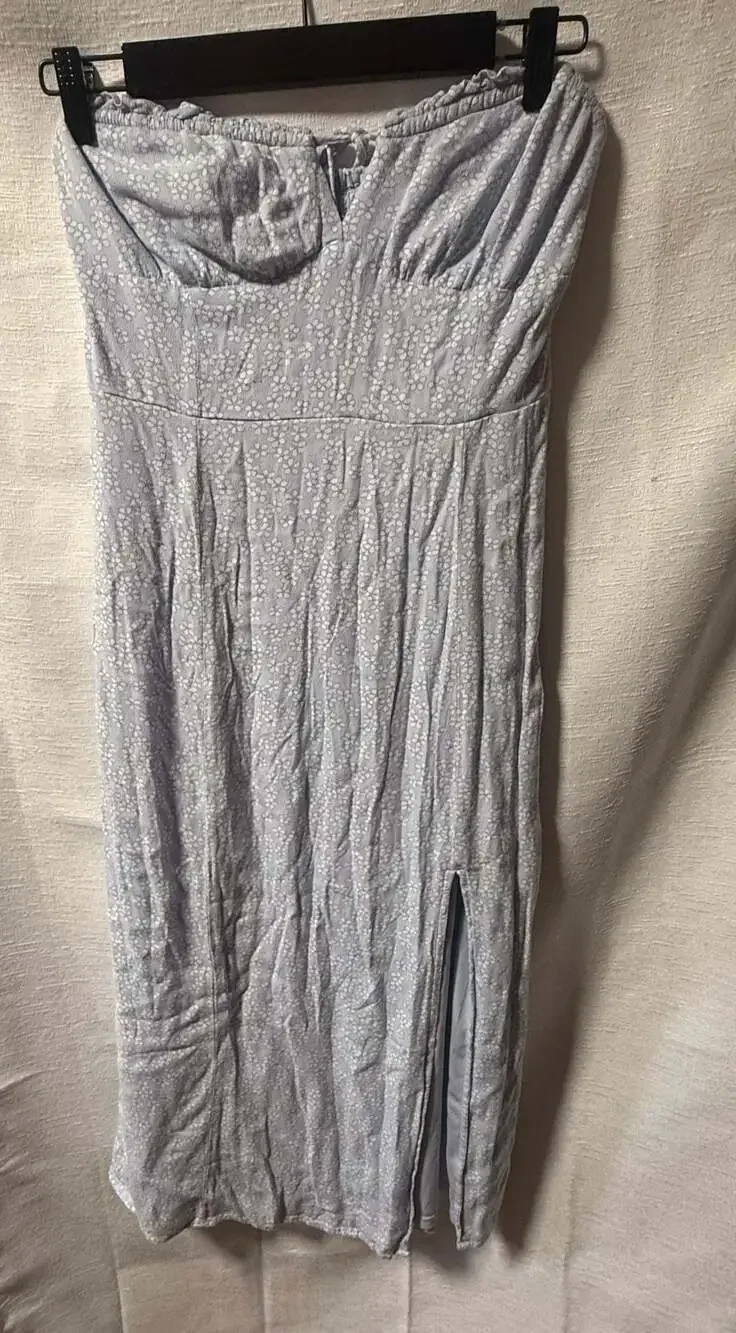 Aéropostale Light Blue Floral Print Smocked Strapless Midi Dress